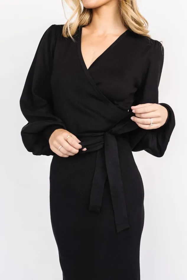 Women Midi Dresses Baltic Born Soho Bubble Sleeve Sweater Dress Black Women Midi Dresses Baltic Born Soho Bubble Sleeve Sweater Dress Black