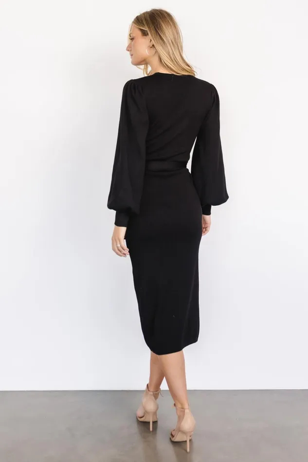 Women Midi Dresses Baltic Born Soho Bubble Sleeve Sweater Dress Black Women Midi Dresses Baltic Born Soho Bubble Sleeve Sweater Dress Black
