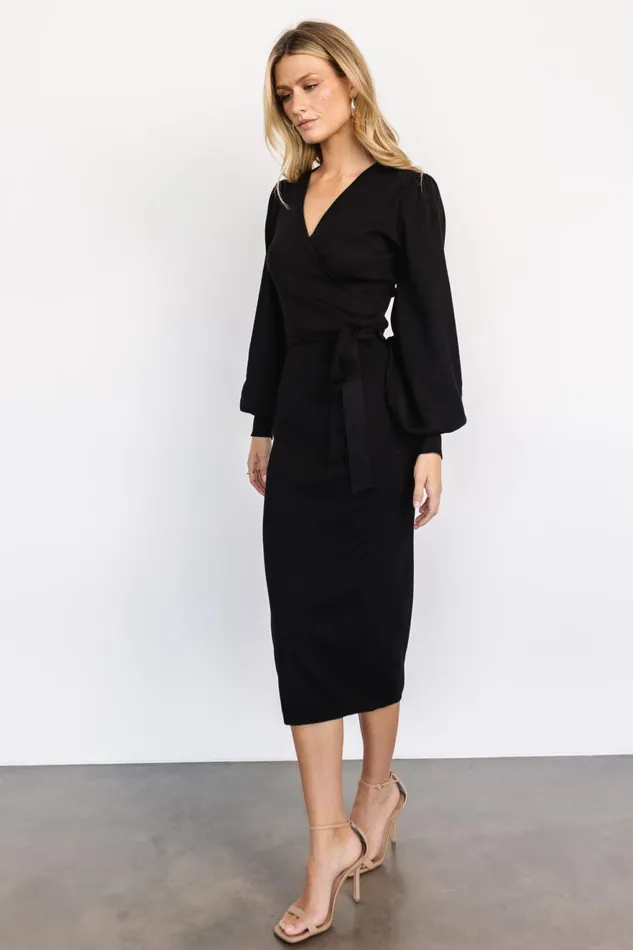 Women Midi Dresses Baltic Born Soho Bubble Sleeve Sweater Dress Black Women Midi Dresses Baltic Born Soho Bubble Sleeve Sweater Dress Black