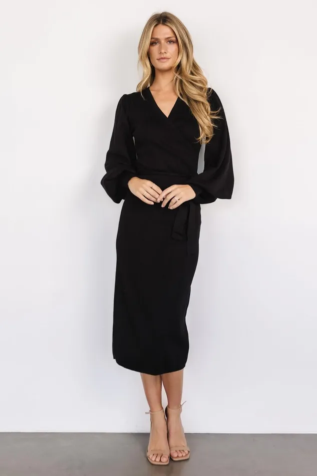 Women Midi Dresses Baltic Born Soho Bubble Sleeve Sweater Dress Black Women Midi Dresses Baltic Born Soho Bubble Sleeve Sweater Dress Black
