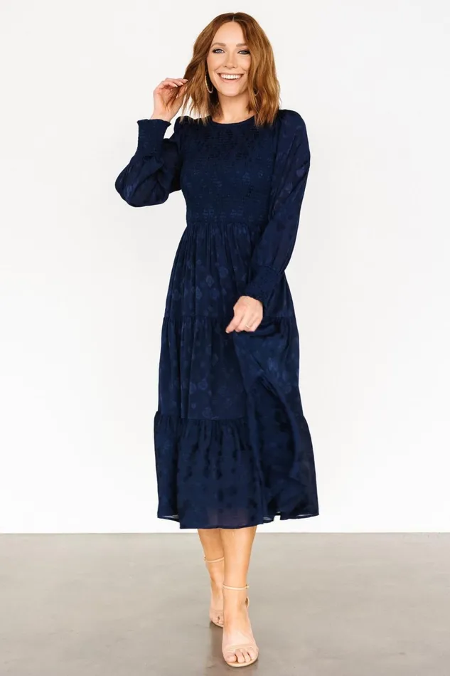 Women Midi Dresses Baltic Born Stockholm Smocked Dress Midnight Blue