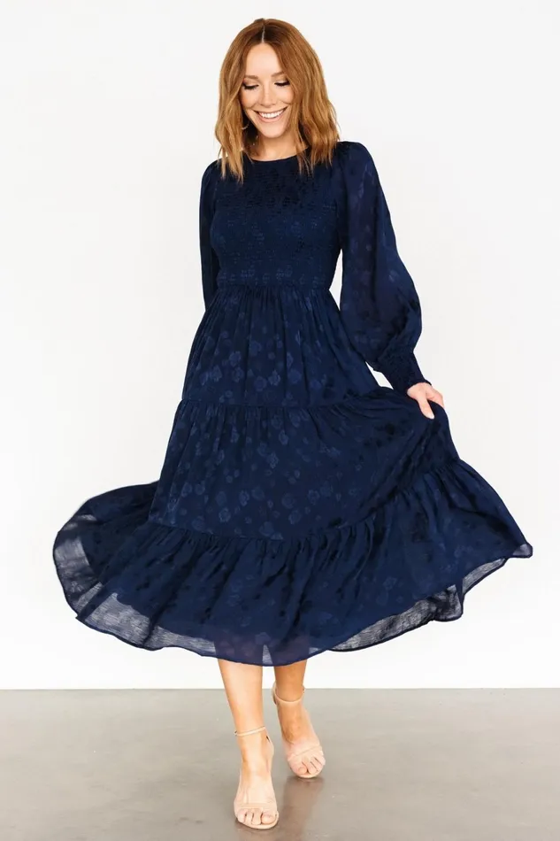 Women Midi Dresses Baltic Born Stockholm Smocked Dress Midnight Blue
