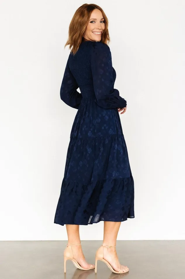 Women Midi Dresses Baltic Born Stockholm Smocked Dress Midnight Blue