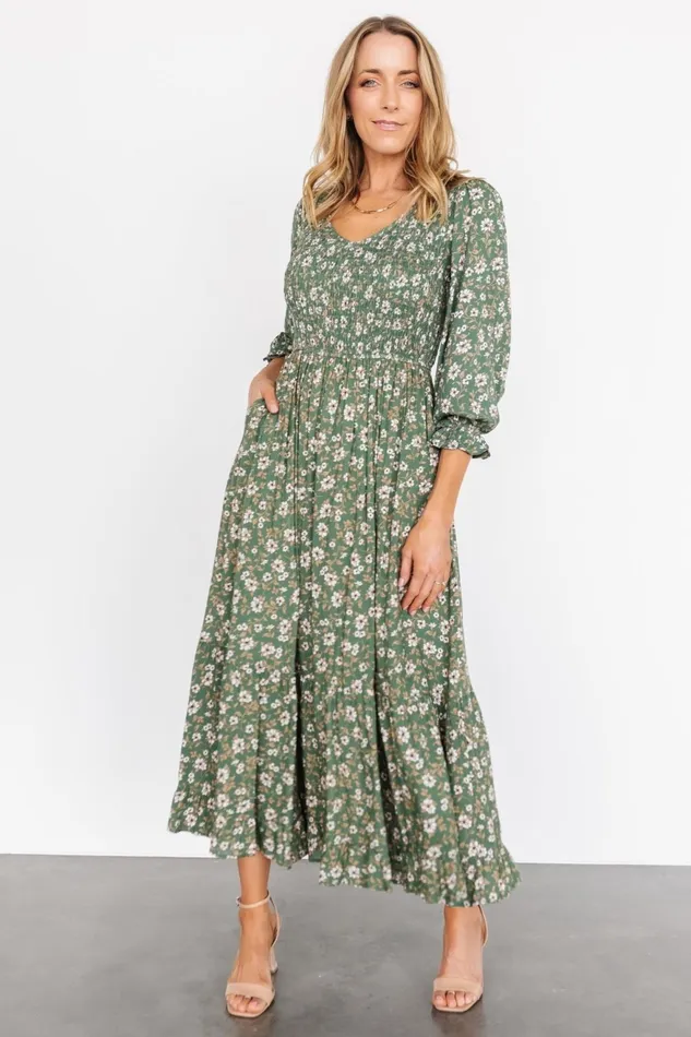 Women Midi Dresses Baltic Born Tarryn Smocked Midi Dress Olive Floral Women Midi Dresses Baltic Born Tarryn Smocked Midi Dress Olive Floral