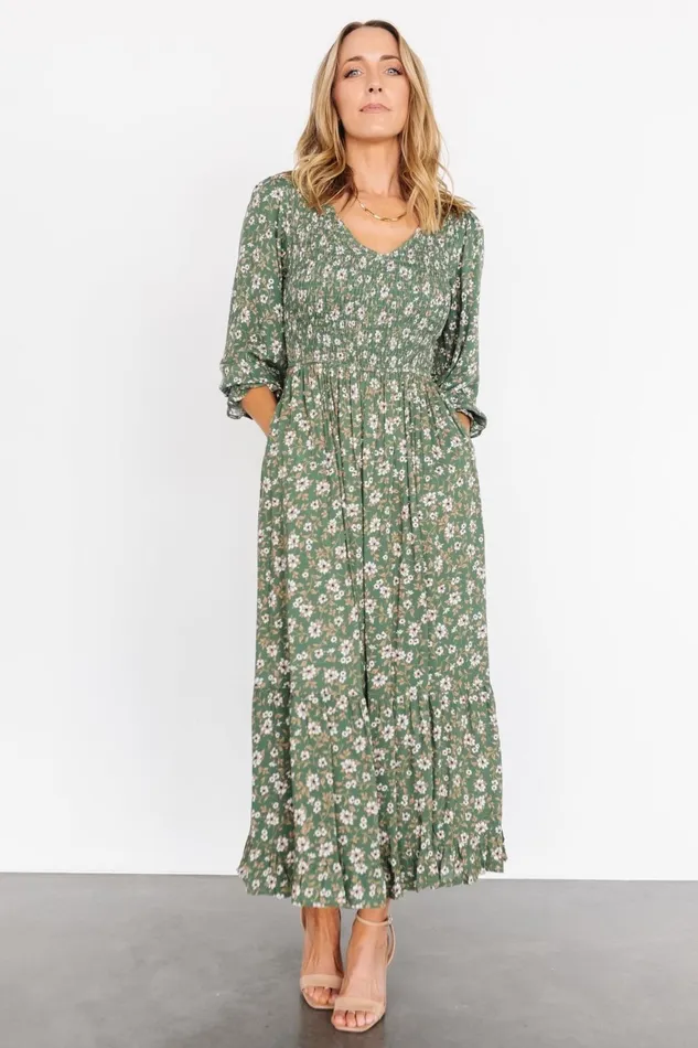 Women Midi Dresses Baltic Born Tarryn Smocked Midi Dress Olive Floral Women Midi Dresses Baltic Born Tarryn Smocked Midi Dress Olive Floral