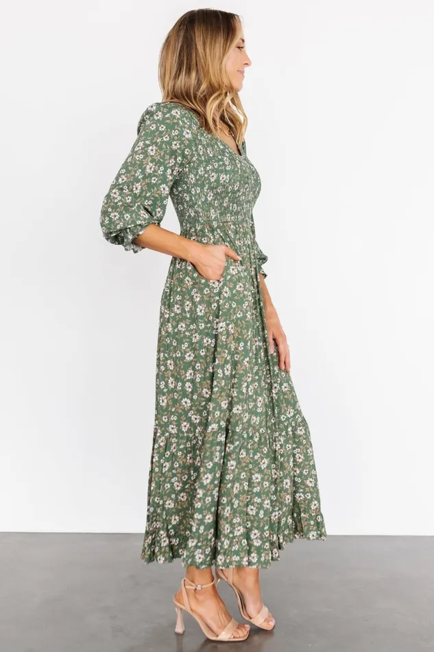 Women Midi Dresses Baltic Born Tarryn Smocked Midi Dress Olive Floral Women Midi Dresses Baltic Born Tarryn Smocked Midi Dress Olive Floral