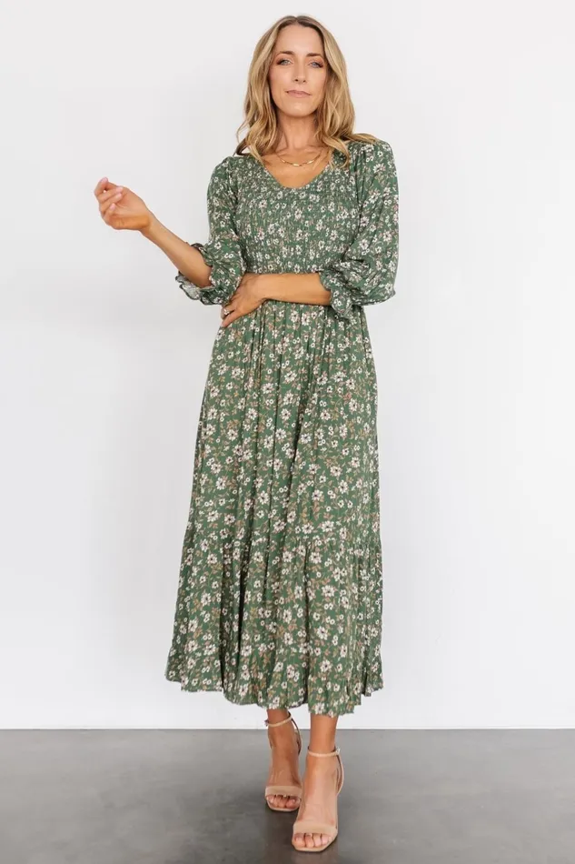 Women Midi Dresses Baltic Born Tarryn Smocked Midi Dress Olive Floral Women Midi Dresses Baltic Born Tarryn Smocked Midi Dress Olive Floral