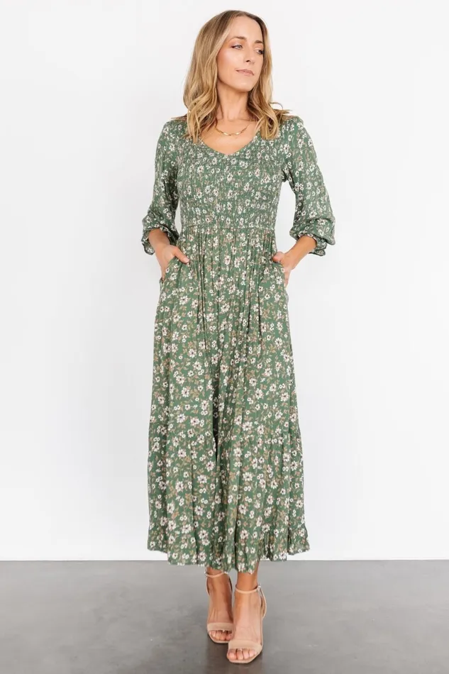 Women Midi Dresses Baltic Born Tarryn Smocked Midi Dress Olive Floral Women Midi Dresses Baltic Born Tarryn Smocked Midi Dress Olive Floral
