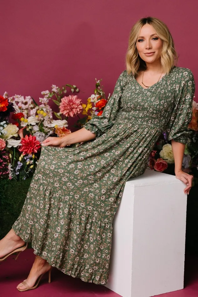 Women Midi Dresses Baltic Born Tarryn Smocked Midi Dress Olive Floral Women Midi Dresses Baltic Born Tarryn Smocked Midi Dress Olive Floral