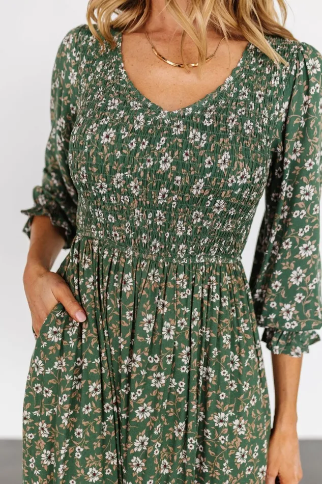 Women Midi Dresses Baltic Born Tarryn Smocked Midi Dress Olive Floral Women Midi Dresses Baltic Born Tarryn Smocked Midi Dress Olive Floral