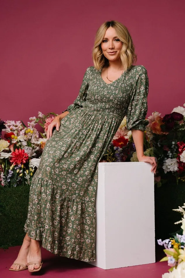 Women Midi Dresses Baltic Born Tarryn Smocked Midi Dress Olive Floral Women Midi Dresses Baltic Born Tarryn Smocked Midi Dress Olive Floral