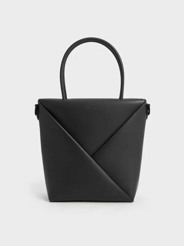 Women Midori Geometric Elongated Tote Bag 8211 Jet Black CHARLES and KEITH Tote Bags