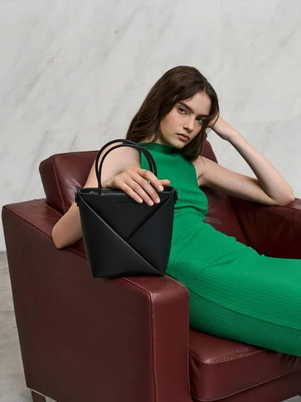 Women Midori Geometric Elongated Tote Bag 8211 Jet Black CHARLES and KEITH Tote Bags