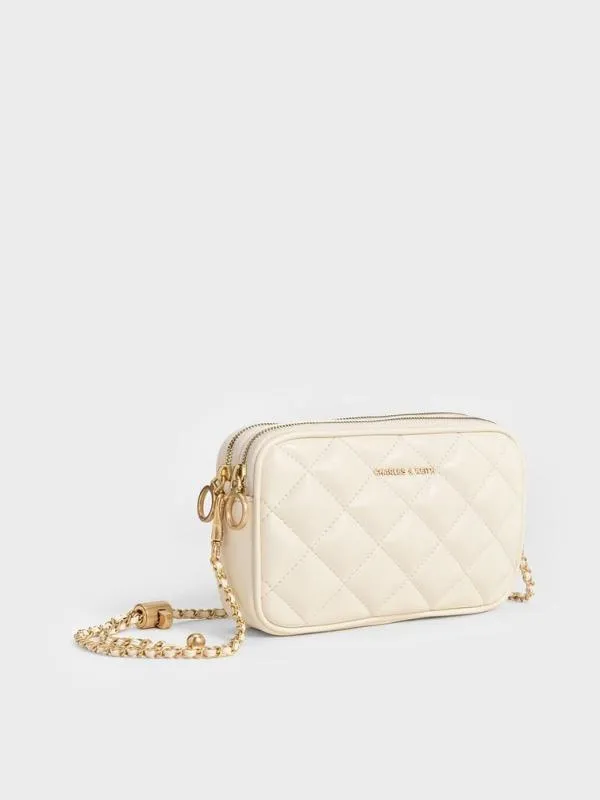 Women Mini Apfra Quilted Crossbody Bag 8211 Cream CHARLES and KEITH Crossbody Bags