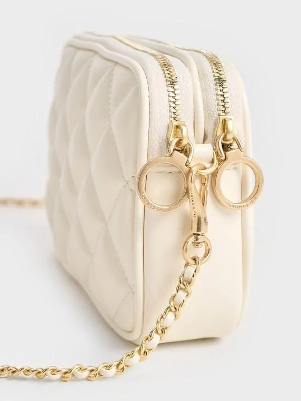 Women Mini Apfra Quilted Crossbody Bag 8211 Cream CHARLES and KEITH Crossbody Bags