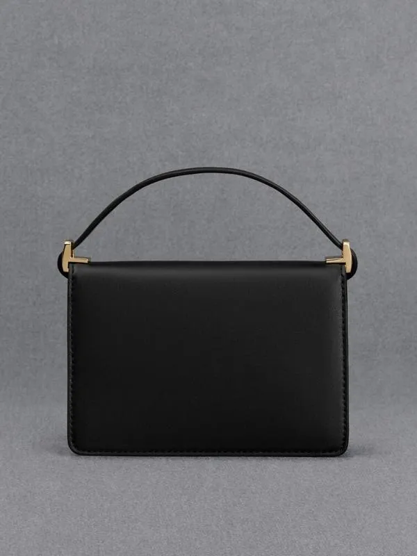 Women Mini Cerys Leather and Canvas Monogram Shoulder Bag 8211 Black CHARLES and KEITH Shoulder Bags