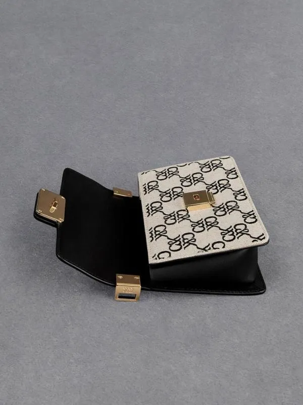 Women Mini Cerys Leather and Canvas Monogram Shoulder Bag 8211 Black CHARLES and KEITH Shoulder Bags