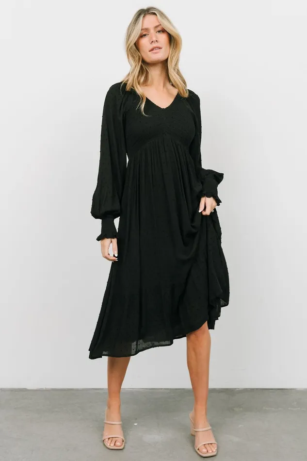 Women Mother Of The Bride Baltic Born Lainey Smocked Dotted Midi Dress Black