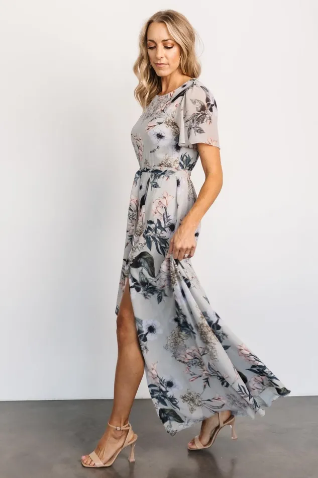 Women Mother Of The Bride Baltic Born Naomi Short Sleeve Maxi Dress Pale Blue Floral
