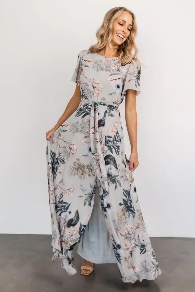 Women Mother Of The Bride Baltic Born Naomi Short Sleeve Maxi Dress Pale Blue Floral
