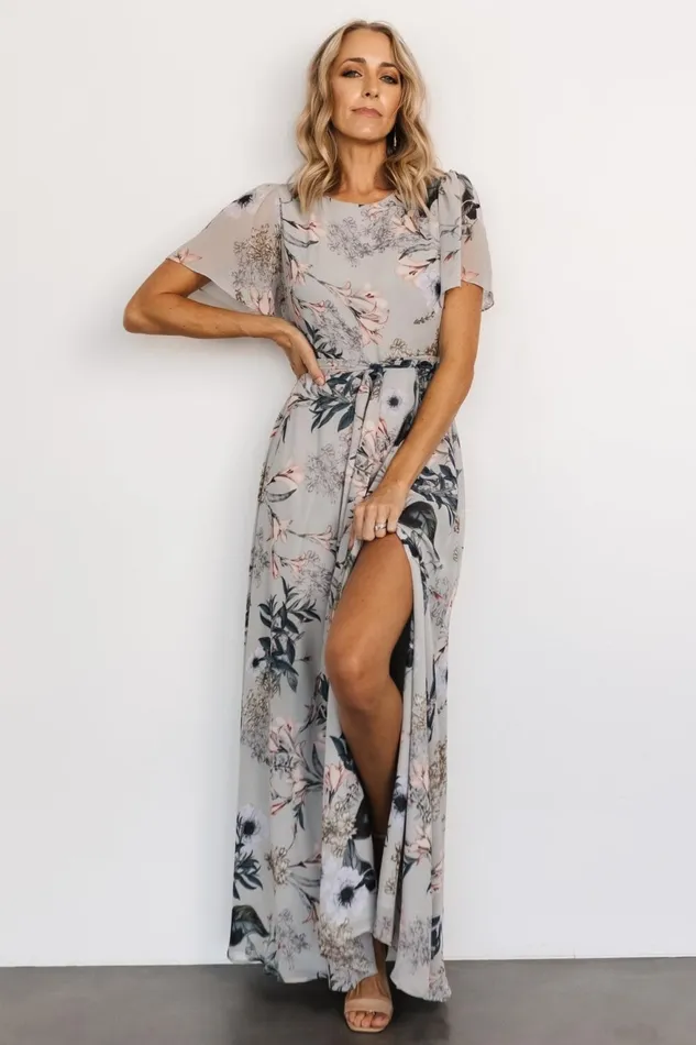 Women Mother Of The Bride Baltic Born Naomi Short Sleeve Maxi Dress Pale Blue Floral