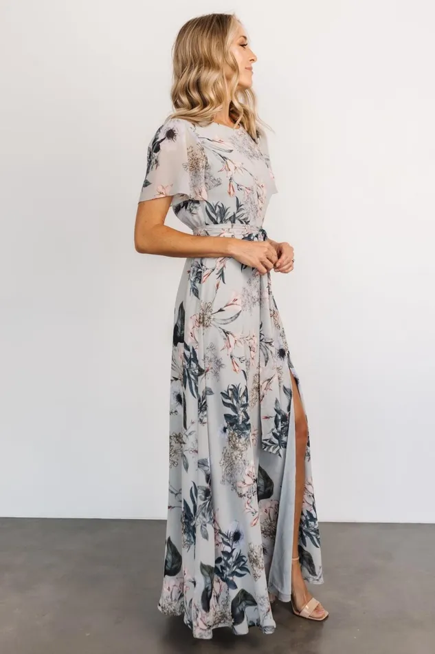 Women Mother Of The Bride Baltic Born Naomi Short Sleeve Maxi Dress Pale Blue Floral