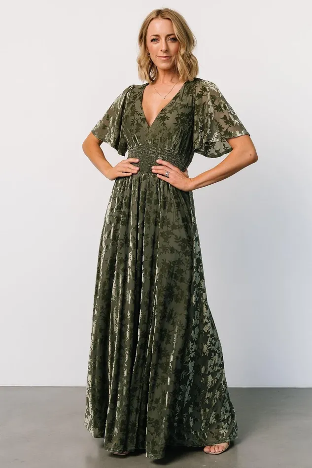 Women Mother Of The Bride Baltic Born Veronica Velvet Maxi Dress Dark Sage