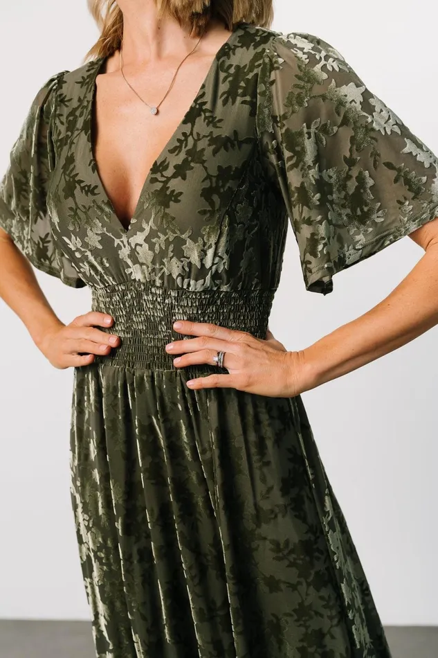 Women Mother Of The Bride Baltic Born Veronica Velvet Maxi Dress Dark Sage