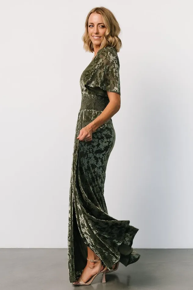 Women Mother Of The Bride Baltic Born Veronica Velvet Maxi Dress Dark Sage