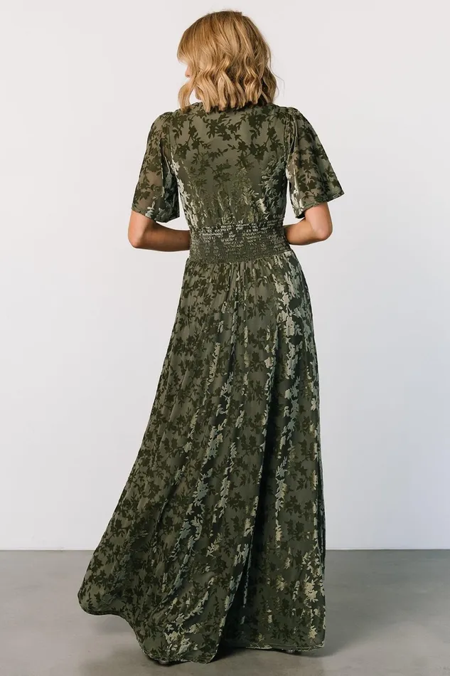 Women Mother Of The Bride Baltic Born Veronica Velvet Maxi Dress Dark Sage