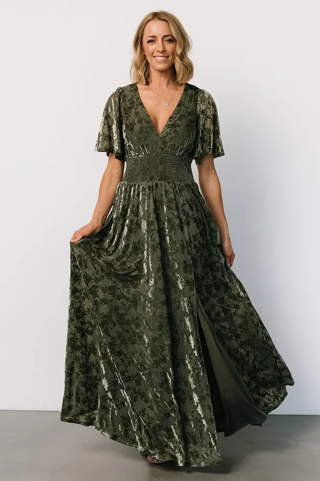 Women Mother Of The Bride Baltic Born Veronica Velvet Maxi Dress Dark Sage