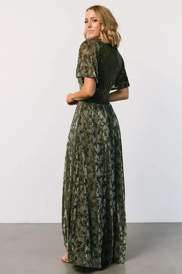 Women Mother Of The Bride Baltic Born Veronica Velvet Maxi Dress Dark Sage