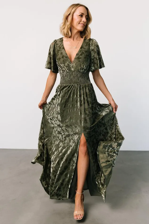 Women Mother Of The Bride Baltic Born Veronica Velvet Maxi Dress Dark Sage