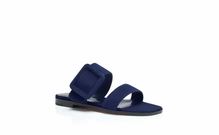 Women Navy Blue Suede Flat Sandals Manolo Blahnik Flats