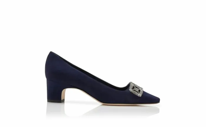 Women Navy Blue Suede Jewel Embellished Pumps Manolo Blahnik Pumps