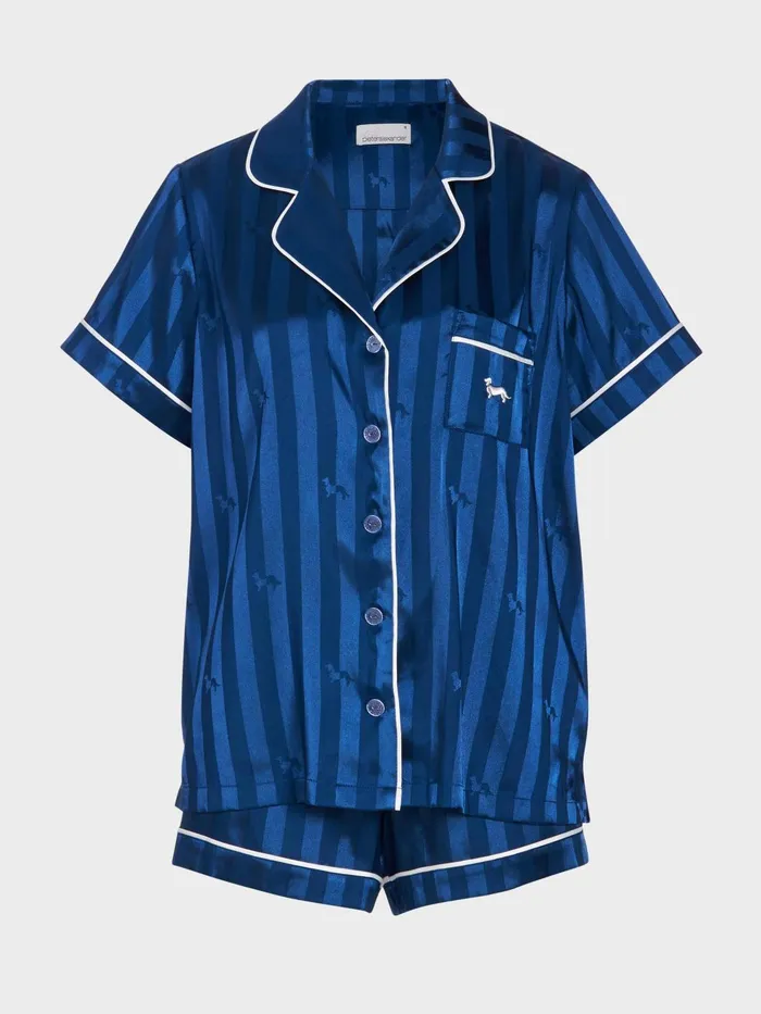 Women Navy Penny Chic Satin Stripe Pj Set Navy Peter Alexander Sets and Onesies