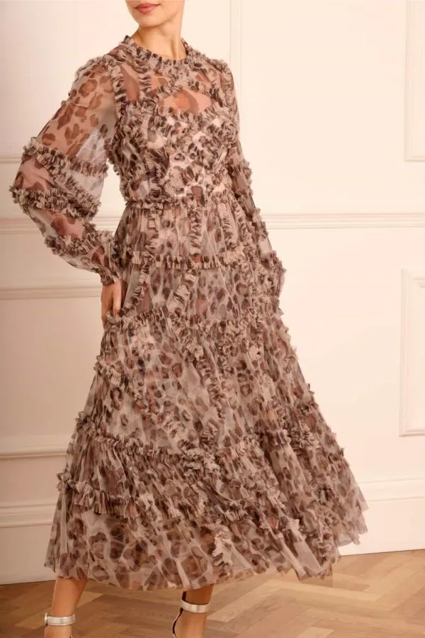 Women Needle and Thread Leopard Diamond Ruffle Ballerina Dress Multi