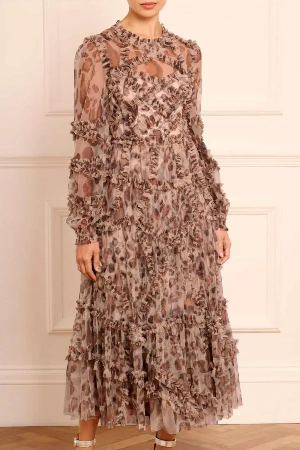 Women Needle and Thread Leopard Diamond Ruffle Ballerina Dress Multi Women Needle and Thread Leopard Diamond Ruffle Ballerina Dress Multi