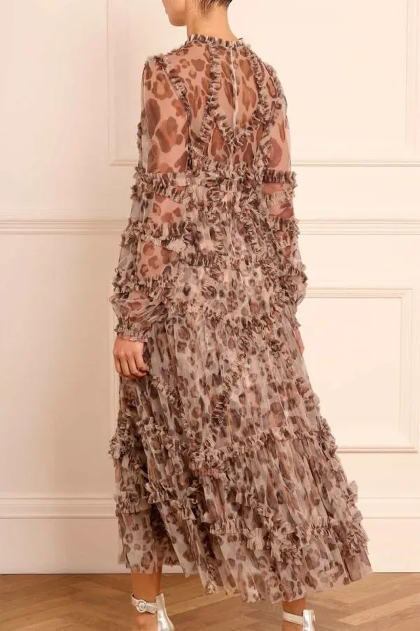 Women Needle and Thread Leopard Diamond Ruffle Ballerina Dress Multi Women Needle and Thread Leopard Diamond Ruffle Ballerina Dress Multi
