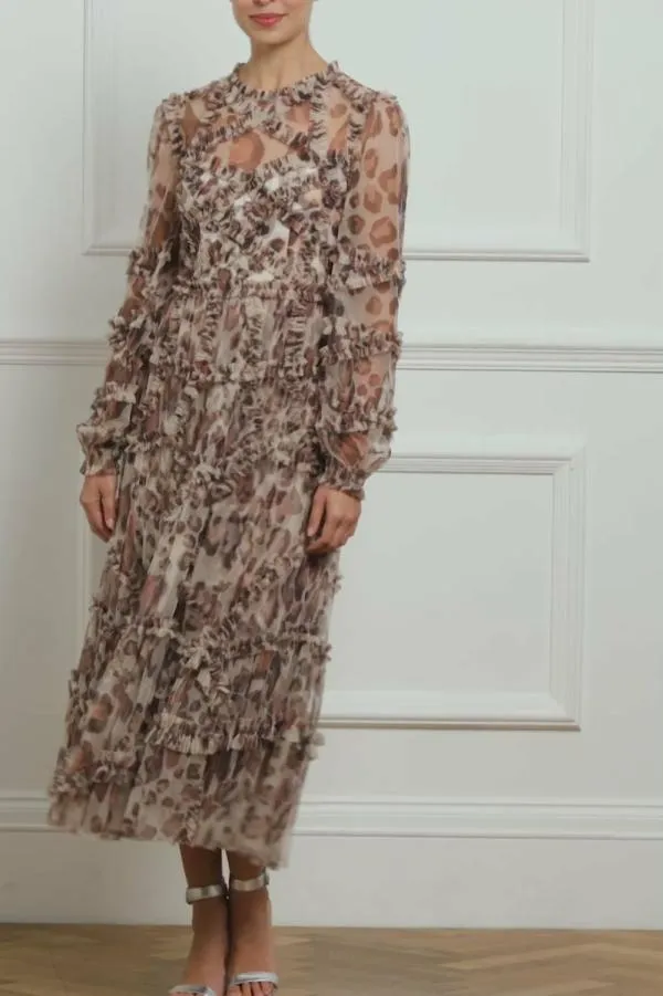 Women Needle and Thread Leopard Diamond Ruffle Ballerina Dress Multi Women Needle and Thread Leopard Diamond Ruffle Ballerina Dress Multi