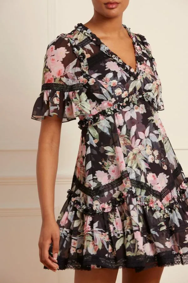 Women Needle and Thread Paradise Garden Sonata Georgette Micro Mini Dress Black
