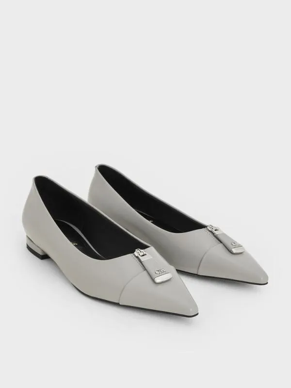 Women Nina Leather Pointed CapToe Flats 8211 Grey CHARLES and KEITH Flats