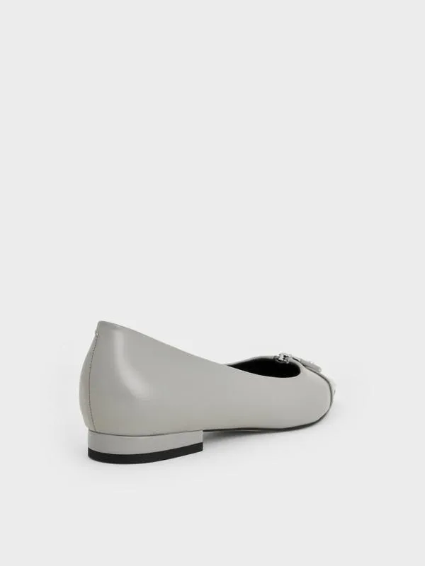 Women Nina Leather Pointed CapToe Flats 8211 Grey CHARLES and KEITH Flats