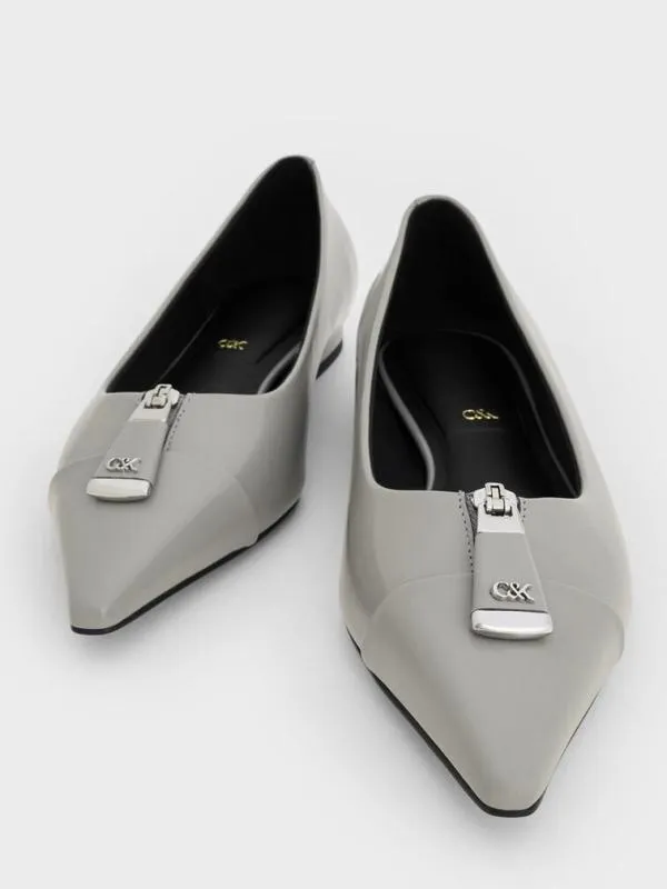 Women Nina Leather Pointed CapToe Flats 8211 Grey CHARLES and KEITH Flats