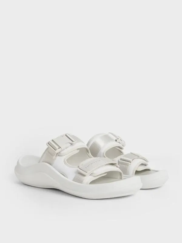 Women Nylon DoubleStrap Sports Sandals 8211 White CHARLES and KEITH Flats