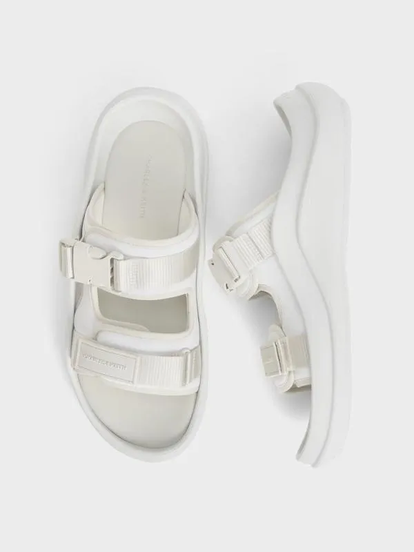 Women Nylon DoubleStrap Sports Sandals 8211 White CHARLES and KEITH Flats