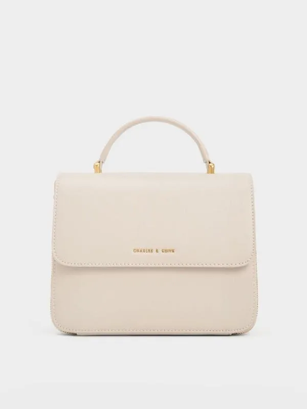 Women Octavia Front Flap Top Handle Bag 8211 Ivory CHARLES and KEITH Crossbody Bags Women Octavia Front Flap Top Handle Bag 8211 Ivory CHARLES and KEITH Crossbody Bags