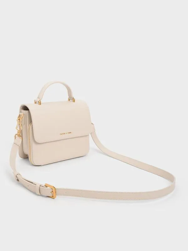 Women Octavia Front Flap Top Handle Bag 8211 Ivory CHARLES and KEITH Crossbody Bags