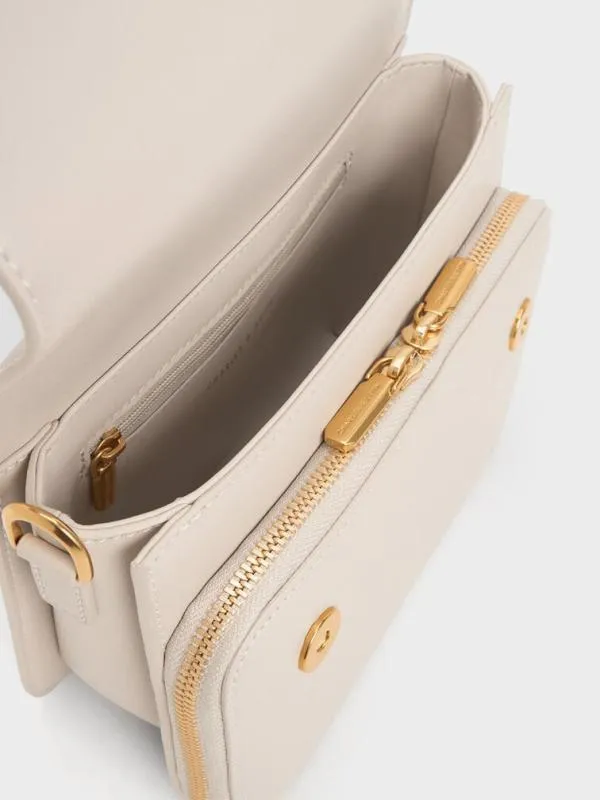 Women Octavia Front Flap Top Handle Bag 8211 Ivory CHARLES and KEITH Crossbody Bags