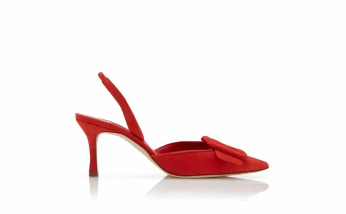 Women Orange Suede Buckle Detail Slingback Pumps Manolo Blahnik Pumps